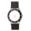 Reloj de pulso con caja metálica dorada y...